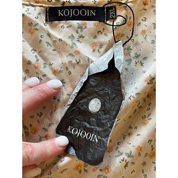 Kojooin Ivory And Orange Floral Print‎ V Neck Tiered Hem Maxi Dress Size 2XL - Picture 8 of 10